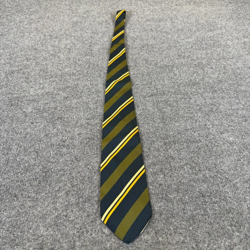 Christian Dior Monsieur Silk Tie Navy Blue Olive Green Yellow Striped Italy